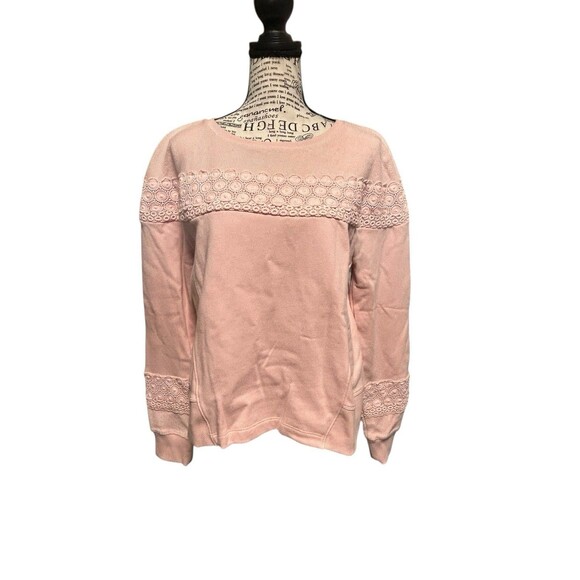 Banana Republic Womens Sweatshirt Size M Pink Lace Whimsical Romantic Boho - Picture 1 of 9